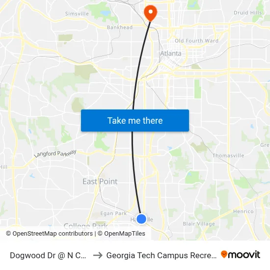 Dogwood Dr @ N Central Ave to Georgia Tech Campus Recreation Center map