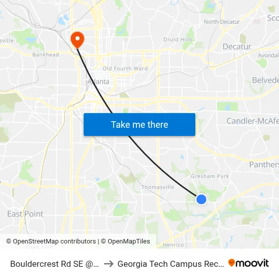Bouldercrest Rd SE @ Westside Pl to Georgia Tech Campus Recreation Center map