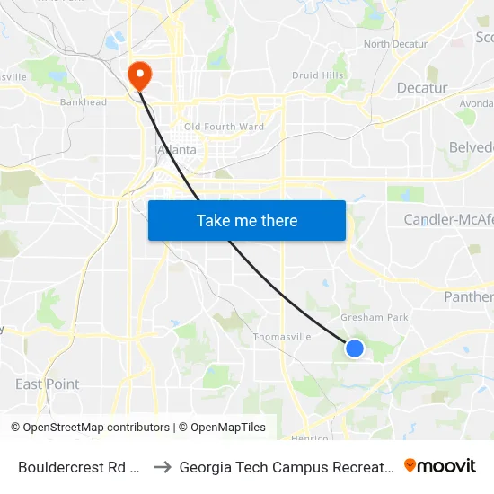 Bouldercrest Rd @ 2151 to Georgia Tech Campus Recreation Center map