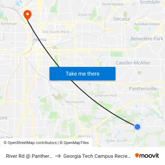 River Rd @ Panthersville Rd to Georgia Tech Campus Recreation Center map