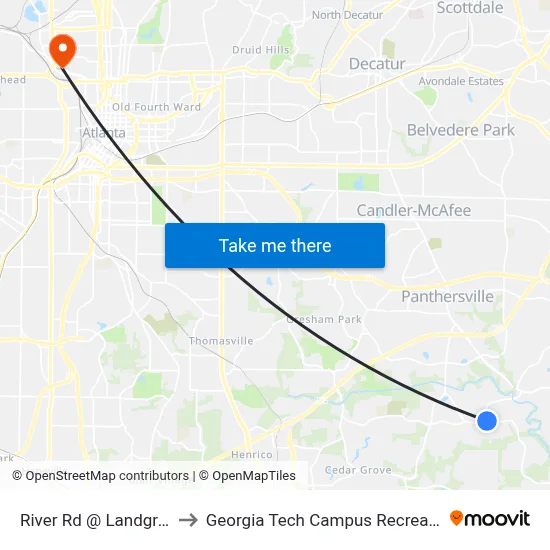 River Rd @ Landgraf Cove to Georgia Tech Campus Recreation Center map