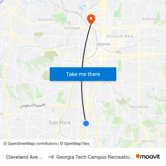 Cleveland Ave @ 650 to Georgia Tech Campus Recreation Center map