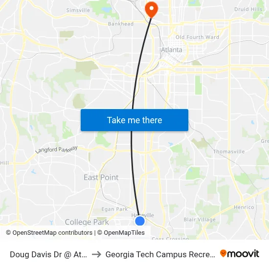Doug Davis Dr @ Atlanta Ave to Georgia Tech Campus Recreation Center map