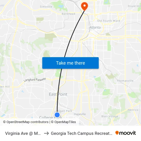 Virginia Ave @ Myrtle St to Georgia Tech Campus Recreation Center map