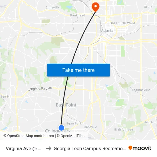 Virginia Ave @ Lee St to Georgia Tech Campus Recreation Center map