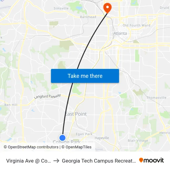Virginia Ave @ Conley St to Georgia Tech Campus Recreation Center map