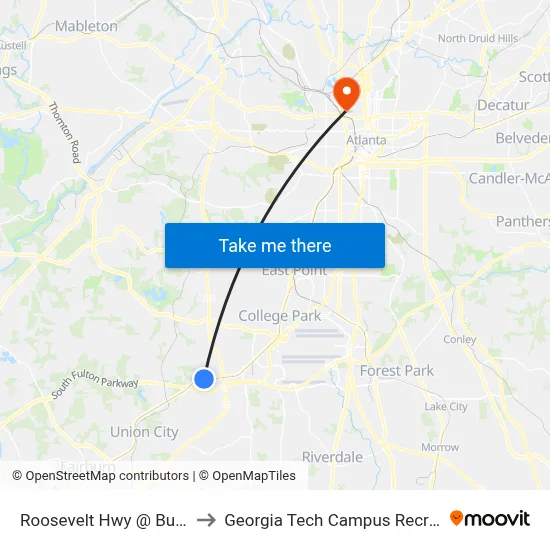 Roosevelt Hwy @ Buffington Rd to Georgia Tech Campus Recreation Center map