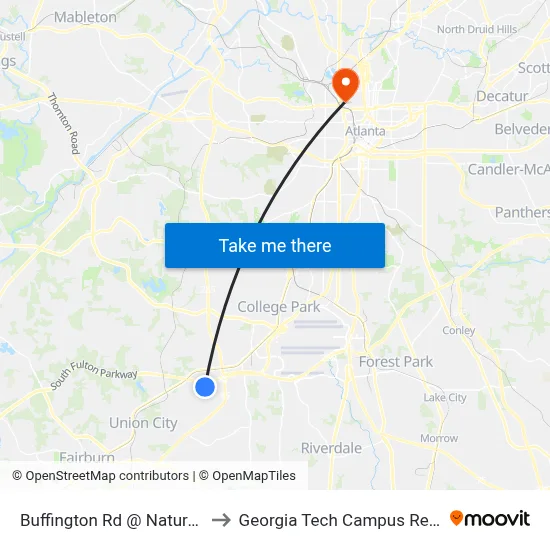 Buffington Rd @ Naturally Fresh Blvd to Georgia Tech Campus Recreation Center map