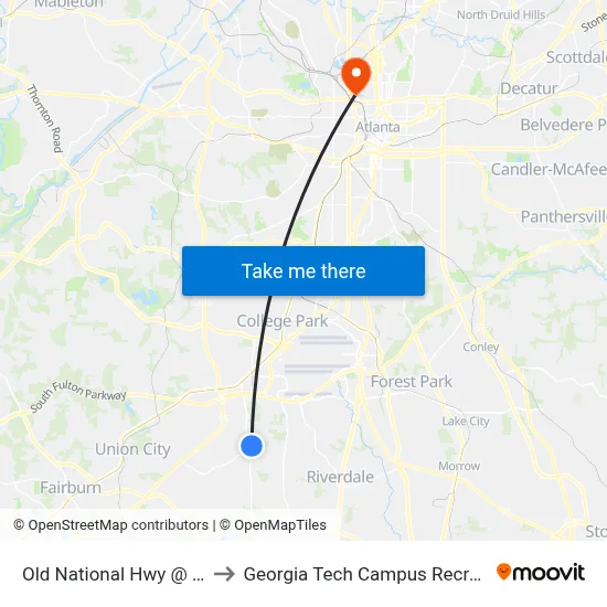 Old National Hwy @ Sheriff Rd to Georgia Tech Campus Recreation Center map