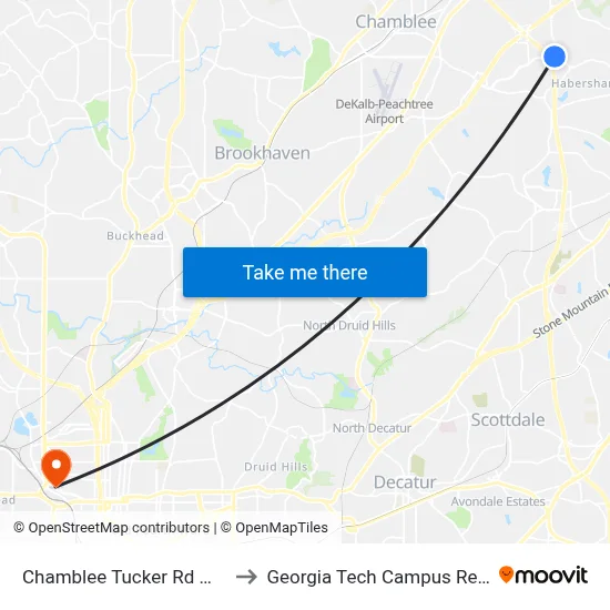 Chamblee Tucker Rd @ Stonecrest Ct to Georgia Tech Campus Recreation Center map