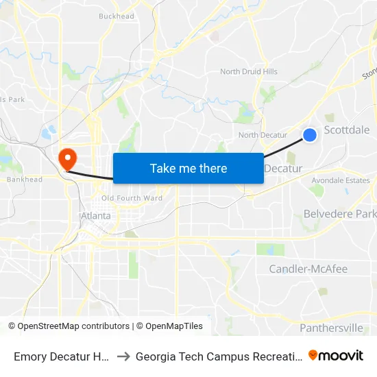 Emory Decatur Hospital to Georgia Tech Campus Recreation Center map