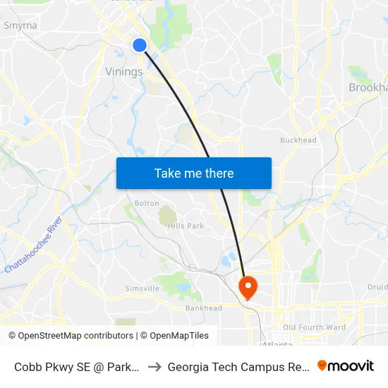 Cobb Pkwy SE @ Parkway Pointe SE to Georgia Tech Campus Recreation Center map
