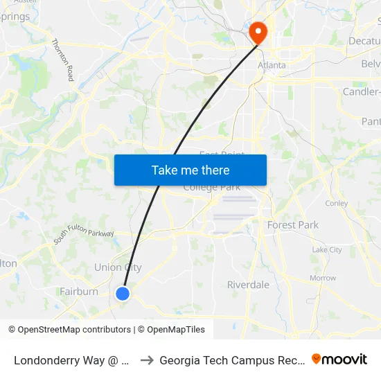 Londonderry Way @ Lancaster Ln to Georgia Tech Campus Recreation Center map
