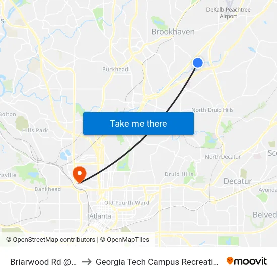 Briarwood Rd @ 1750 to Georgia Tech Campus Recreation Center map