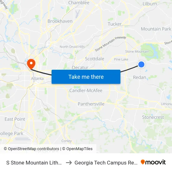 S Stone Mountain Lithonia Rd @ 490 to Georgia Tech Campus Recreation Center map