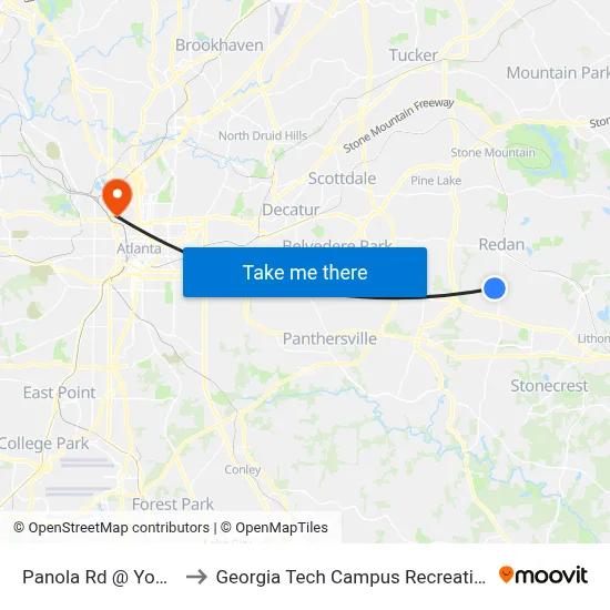 Panola Rd @ Young Rd to Georgia Tech Campus Recreation Center map