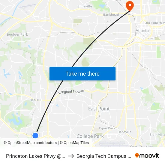 Princeton Lakes Pkwy @ Camp Creek Pkwy to Georgia Tech Campus Recreation Center map