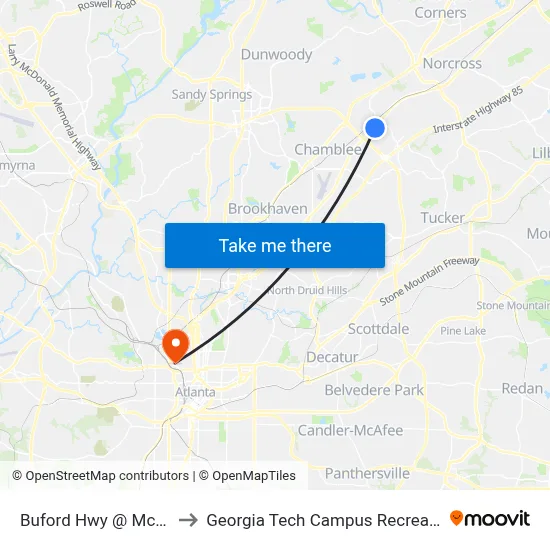 Buford Hwy @ Mcelroy Rd to Georgia Tech Campus Recreation Center map