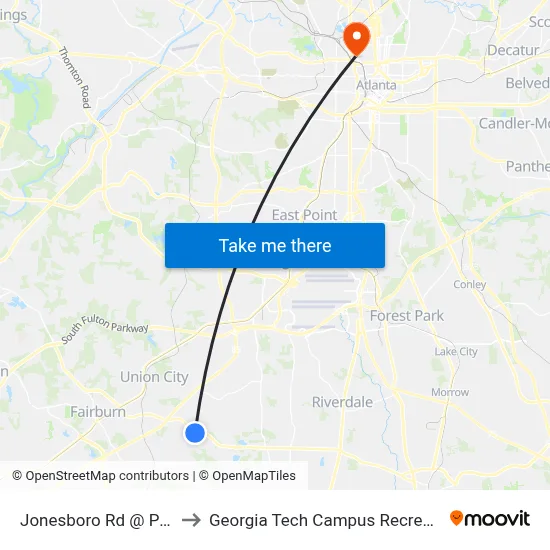 Jonesboro Rd @ Peters Rd to Georgia Tech Campus Recreation Center map
