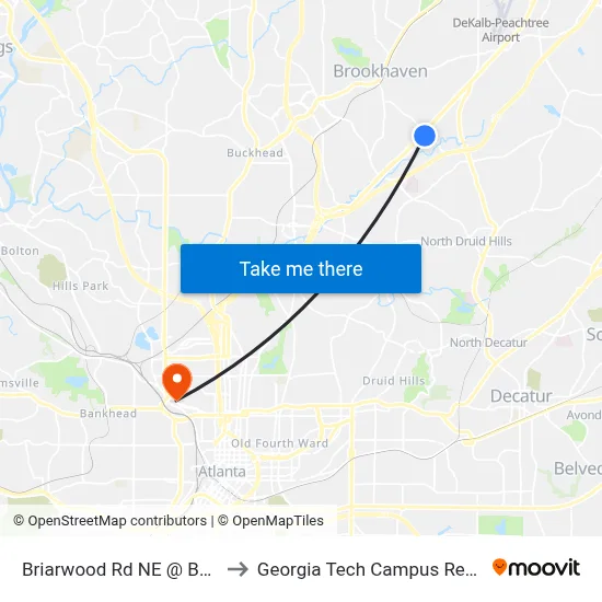 Briarwood Rd NE @ Buford Hwy NE to Georgia Tech Campus Recreation Center map