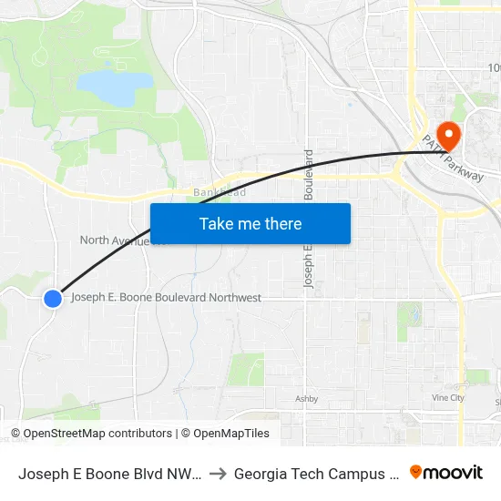Joseph E Boone Blvd NW @ W Lake Ave NW to Georgia Tech Campus Recreation Center map