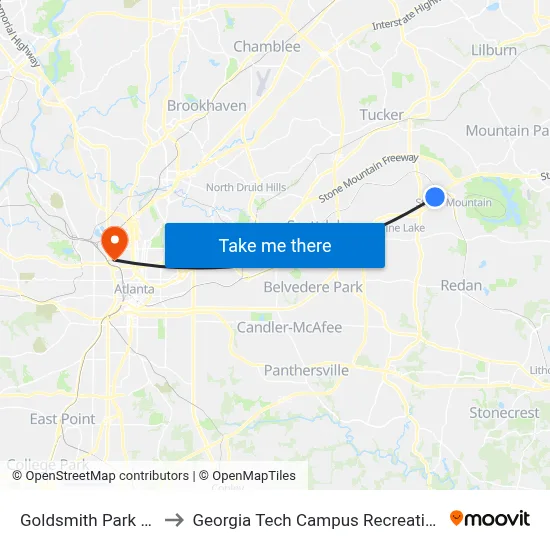 Goldsmith Park & Ride to Georgia Tech Campus Recreation Center map