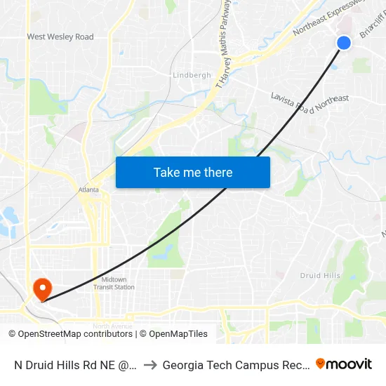 N Druid Hills Rd NE @ Briarcliff Rd to Georgia Tech Campus Recreation Center map