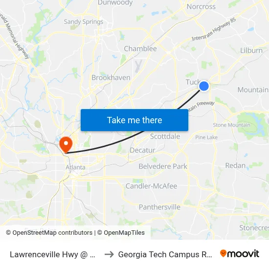 Lawrenceville Hwy @ Hugh Howell Rd to Georgia Tech Campus Recreation Center map