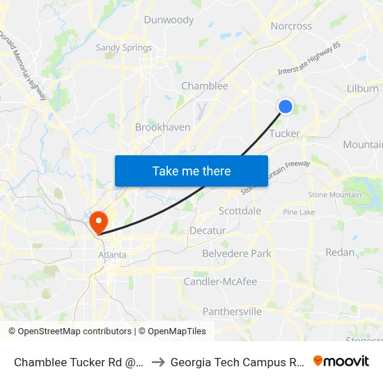 Chamblee Tucker Rd @ Tucker Norcros to Georgia Tech Campus Recreation Center map