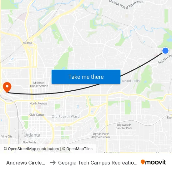 Andrews Circle/Hsrb to Georgia Tech Campus Recreation Center map
