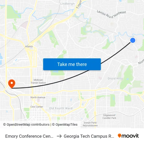 Emory Conference Center Hotel (Ecch) to Georgia Tech Campus Recreation Center map