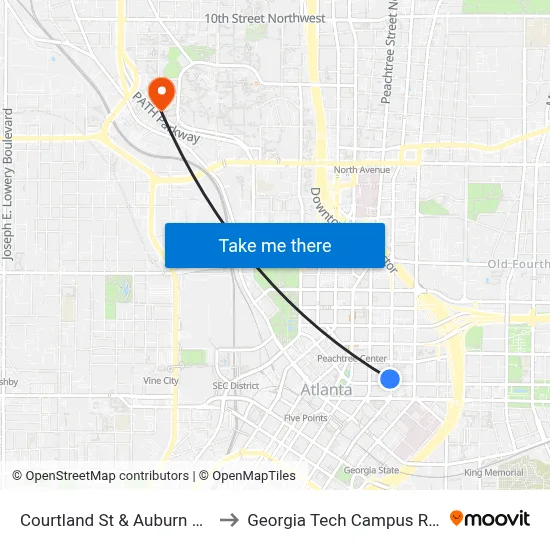Courtland St & Auburn Ave (Atlanta Life) to Georgia Tech Campus Recreation Center map