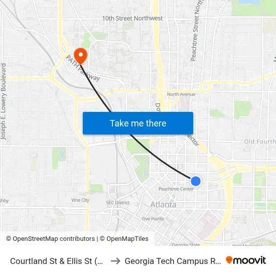 Courtland St & Ellis St (Sheraton Atlanta) to Georgia Tech Campus Recreation Center map