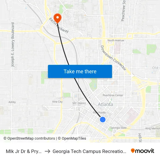 Mlk Jr Dr & Pryor St to Georgia Tech Campus Recreation Center map