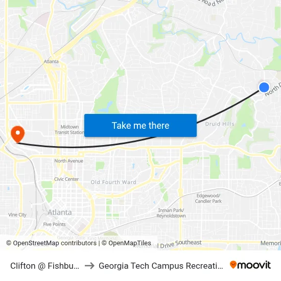 Clifton @ Fishburne Dr to Georgia Tech Campus Recreation Center map