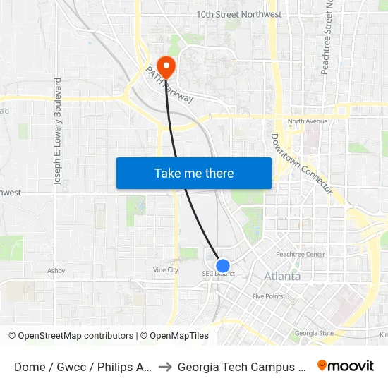 Dome / Gwcc / Philips Arena / Cnn Center to Georgia Tech Campus Recreation Center map
