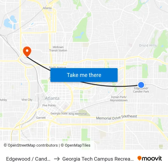 Edgewood / Candler Park to Georgia Tech Campus Recreation Center map
