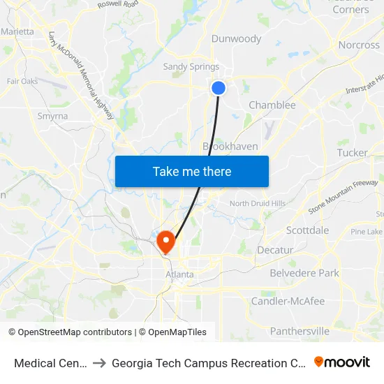 Medical Center to Georgia Tech Campus Recreation Center map