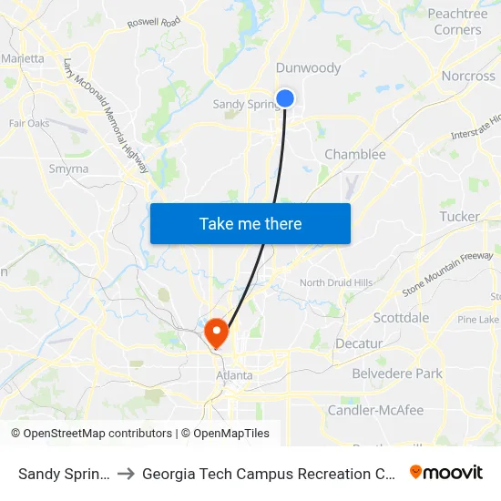 Sandy Springs to Georgia Tech Campus Recreation Center map