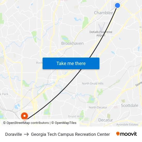 Doraville to Georgia Tech Campus Recreation Center map