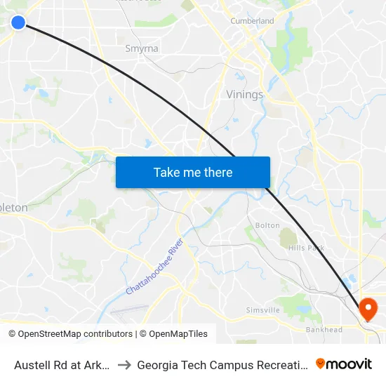 Austell Rd at Arkose Dr to Georgia Tech Campus Recreation Center map