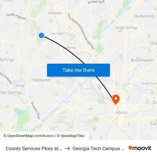 County Services Pkwy at Cobb County Heal to Georgia Tech Campus Recreation Center map