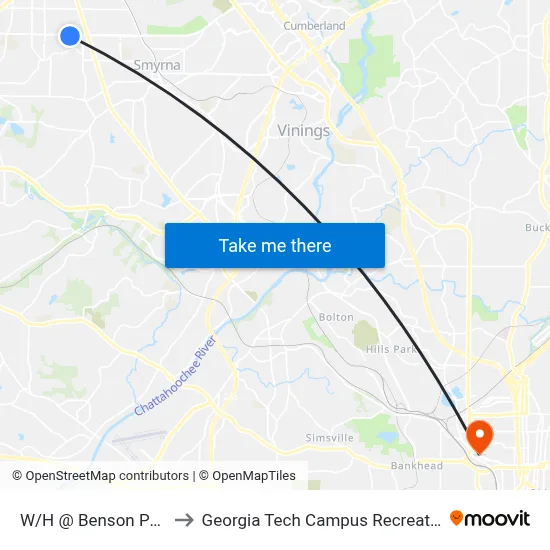 W/H @ Benson Poole Rd to Georgia Tech Campus Recreation Center map