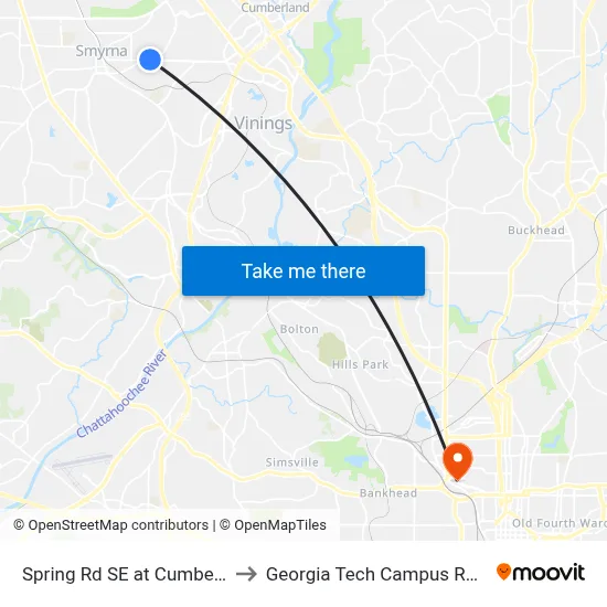 Spring Rd SE at Cumberland Valley Dr to Georgia Tech Campus Recreation Center map