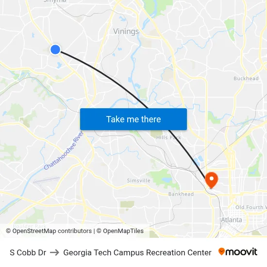 S Cobb Dr to Georgia Tech Campus Recreation Center map