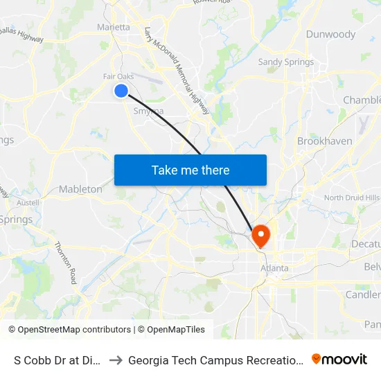 S Cobb Dr at Dink Ln to Georgia Tech Campus Recreation Center map