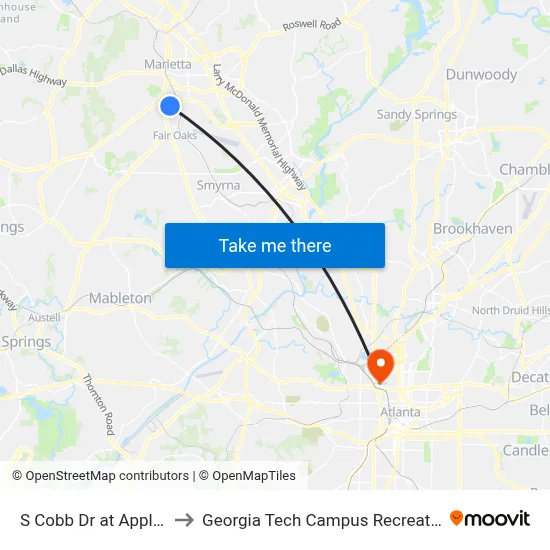 S Cobb Dr at Appleton Dr to Georgia Tech Campus Recreation Center map