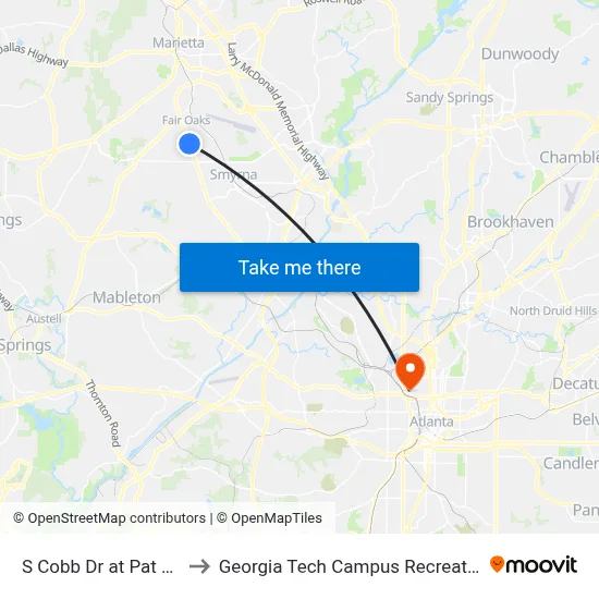 S Cobb Dr at Pat Mell Rd to Georgia Tech Campus Recreation Center map