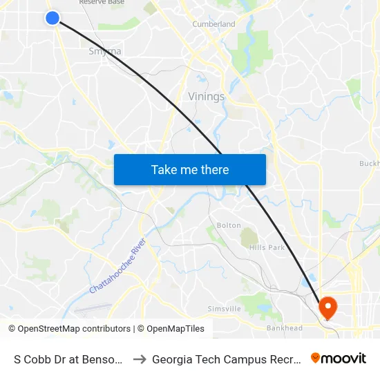 S Cobb Dr at Benson Poole Rd to Georgia Tech Campus Recreation Center map
