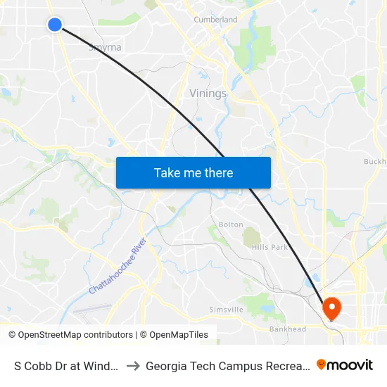 S Cobb Dr at Windy Hill Rd to Georgia Tech Campus Recreation Center map